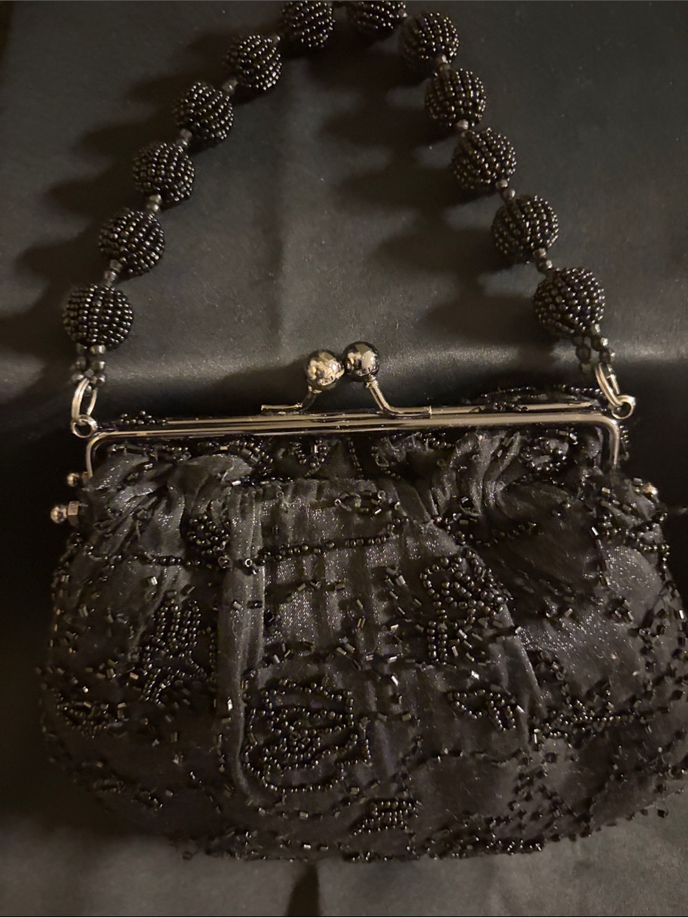 Elegant Black Beaded Evening Clutch with Beaded Handle